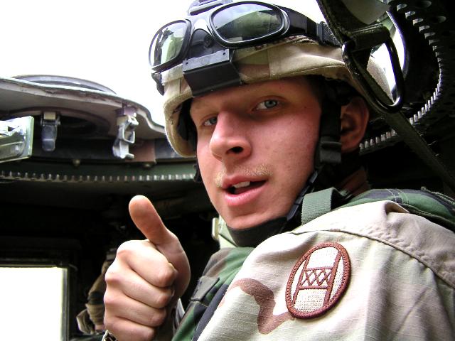 Unidentified American soldier giving the thumb-up, taken by an American soldier in Charlie Company, 1/252 Army Reserve Battalion.