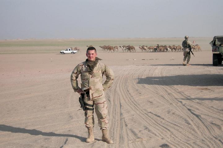Photograph of an American soldier and the desert in Iraq, taken by an American soldier of C Co, 1/252 Army Reserve Battalion. 